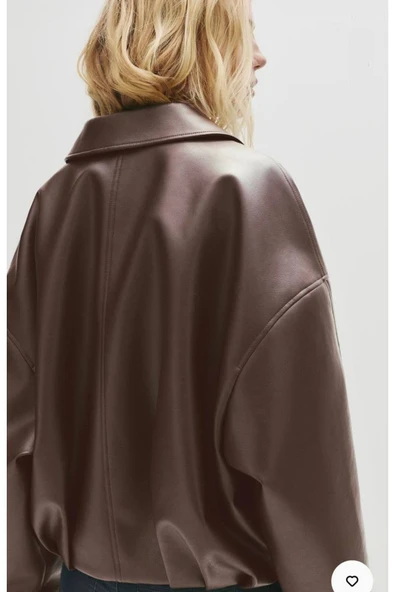Trend Viral Kemer Detaylı Oversize Deri Ceket - 12