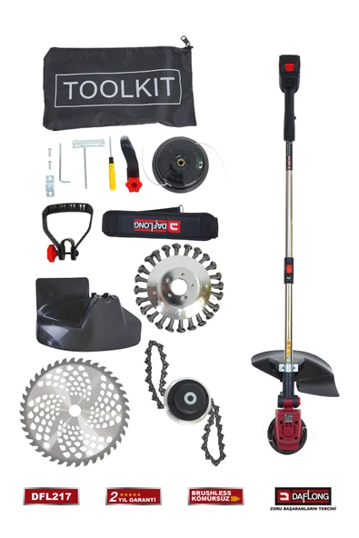 DAFLONG PROFESSİONEL KÖMÜRSÜZ ŞARJLI CANAVAR BAŞLIKLI ÇİM BİÇME MAKİNASI DFL-217