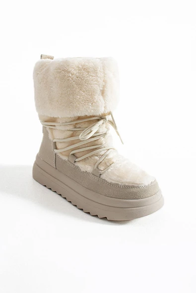 Stato Hakiki Süet Deri Kadın Bot Beyaz - Resim 12