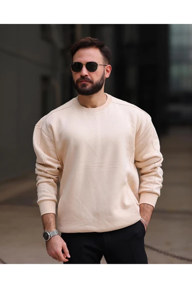 Kalın İçi Pamuklu Cepli Oversize Sweatshirt