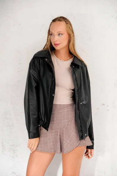 Oversize Siyah Deri Ceket - Trend Alarmı ???? - 5