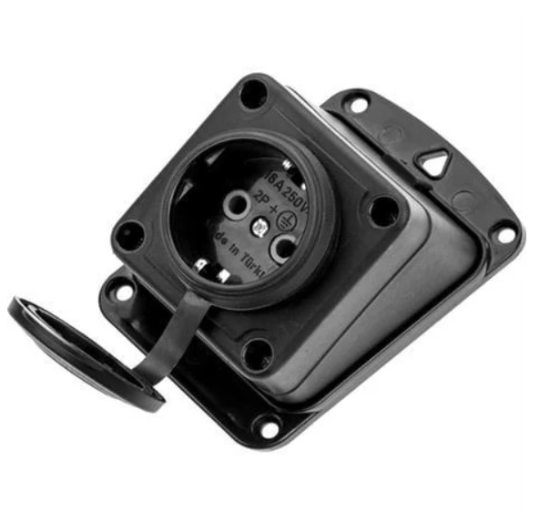 Byes 1X16A 220v Kauçuk Eğik Tekli Duvar Prizi IP44 ( 2 Adet ) - Resim 3
