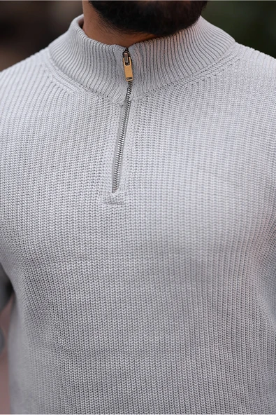 Kalın Örgü Fermuarlı Kazak - 11