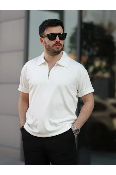 Oversize Bol Kalıp Fermuarlı Polo Yaka Tshirt - 5
