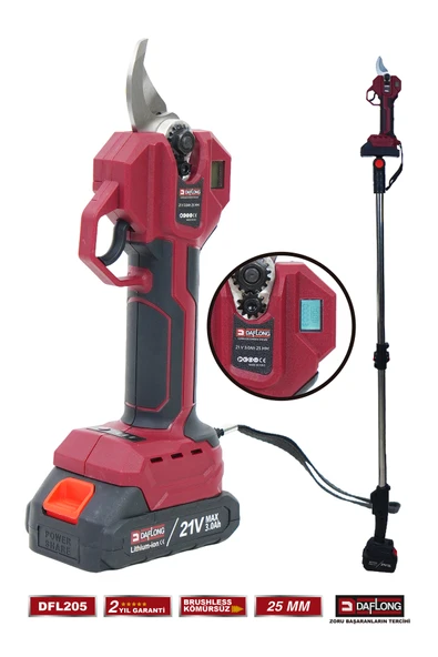 DAFLONG PRO BRUSHLESS 2.1M TELESKOPİK ÇELİK SANZUMAN ÇİFT BIÇAKLI ŞARJLI DİJİTAL BAĞ MAKASI DFL-205 - Resim 3