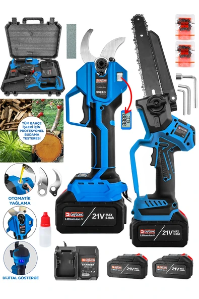 DAFLONG 2'Lİ SET 40 MM DİJİTAL GÖSTERGELİ BAĞ MAKASI+OTOMATİK YAĞLAMALI DİJİTAL BUDAMA ÇİFT KAMA ÇİFT ZİNCİR - 2