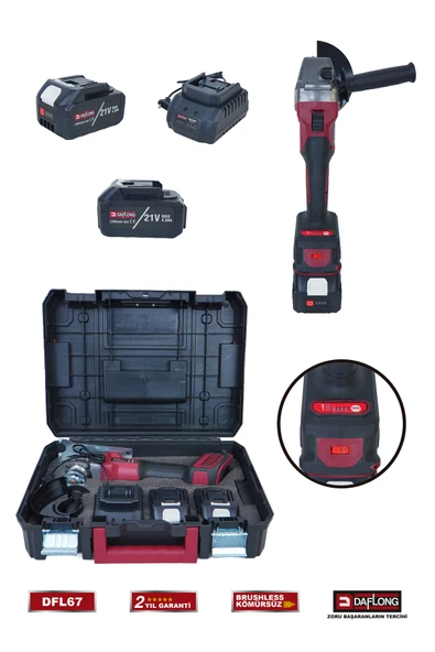 DAFLONG PRO 21V ÇİFT AKÜ 6 KADEME DEVİR AYARLI KÖMÜRSÜZ ŞARJLI TAŞLAMA SPİRAL DFL-67