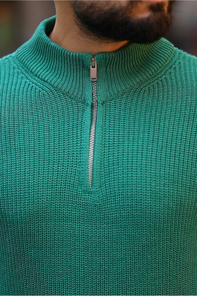 Kalın Örgü Fermuarlı Kazak - 8