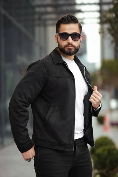 Basic Old Money Polo Yaka Astarlı Süet Ceket - 4