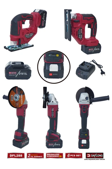 DAFLONG PRO 6'LI 4 BATARYALI TAŞIMA ÇANTALI İNŞAAT SETİ SUNTA KESME+DEKUPAJ MAKİNASI DFL-288 - 4
