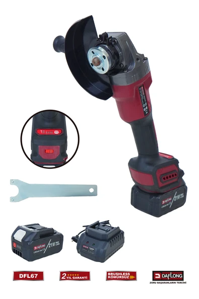 DAFLONG PRO 21V ÇİFT AKÜ 6 KADEME DEVİR AYARLI KÖMÜRSÜZ ŞARJLI TAŞLAMA SPİRAL DFL-67 - 2