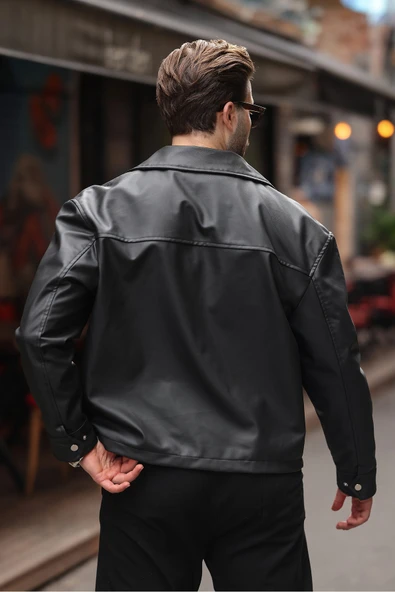 Basic Oversize Deri Ceket - Çift Fermuarlı İkonik Tasarım - Resim 8