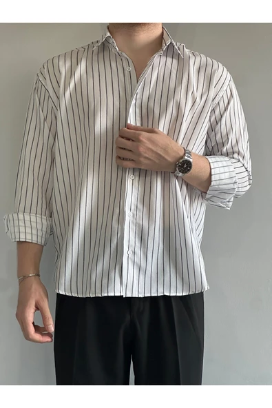 Old Money Rahat Kalıp Çizgili Gömlek - 3