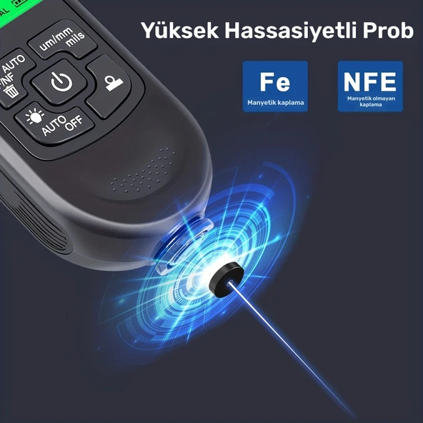 HW-300PRO Oto Boya Kalınlık Ölçer Fe NFe 2000µm + 2 Fonksiyonlu Bardak Tutucu Hediyeli - 8