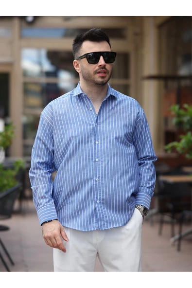 Çizgili Dik Yakalı Old Money Gömlek - 8