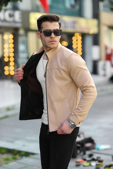 Premium Örme Triko Kol Dik Yaka Süet Ceket - Resim 7