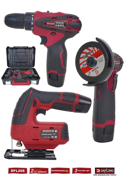 DAFLONG PRO BAKIR SARGILI MİNİ 3'LÜ HOBİ SETİ 76MM TAŞLAMA+DEKUPAJ+ARMUT BATARYA MATKAP DFL-268
