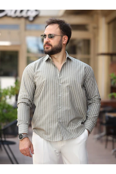 Çizgili Dik Yakalı Old Money Gömlek - 5