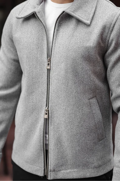 Erkek Yeni Trend Çift Fermuar Detay Basic Kaşe Ceket - Old Money Tarzı - 9