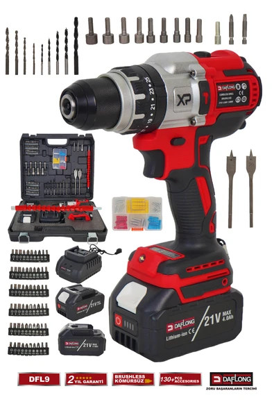 DAFLONG KÖMÜRSÜZ ÇELİK MANDREN 21V 13MM KÖMÜRSÜZ ŞARJLI DARBELİ MATKAP DFL-9