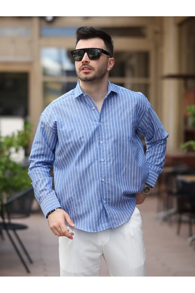 Çizgili Dik Yakalı Old Money Gömlek - 9