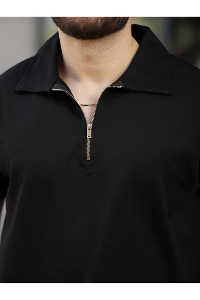 Oversize Bol Kalıp Fermuarlı Polo Yaka Tshirt - 12