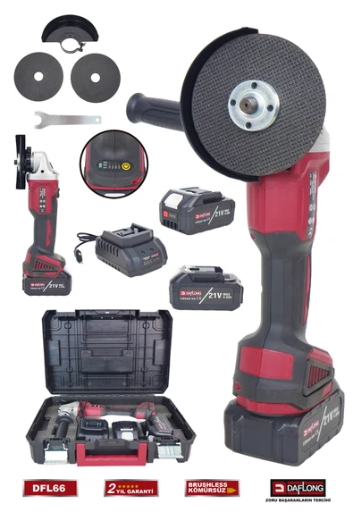 DAFLONG PRO ŞARJLI KÖMÜRSÜZ 21V ÇİFT AKÜLÜ 125MM TAŞLAMA SPİRAL DFL-66