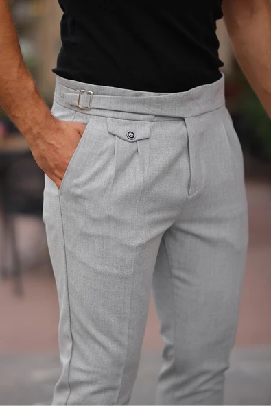 Kemer Detaylı Kuşaklı Old Money Kumaş Pantolon - 9