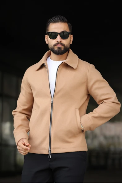 Erkek Çift Fermuar Detaylı Kaşe Ceket - 3