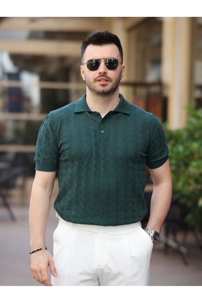 Old Money Kendinden Desenli Pamuklu Triko Tshirt - 9