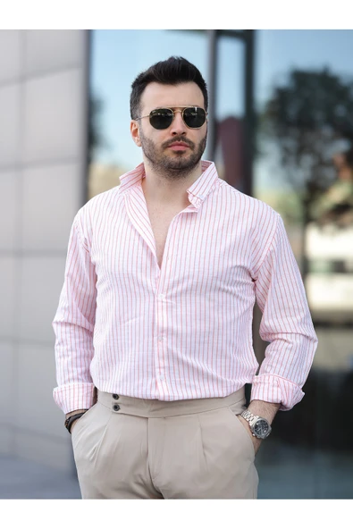 Çizgili Keten Gömlek - 2