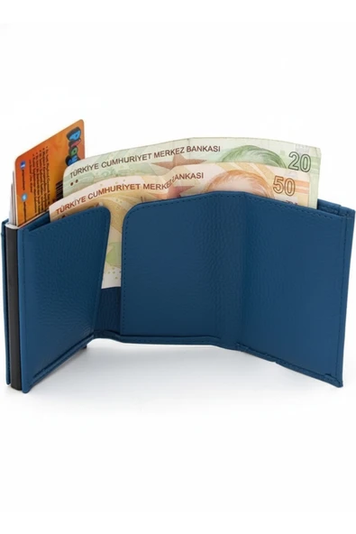 MKM Man Erkek Lacivert Deri Kartlık Cüzdan - Slim ve Şık Tasarım, RFID Koruma Özellik - Resim 2