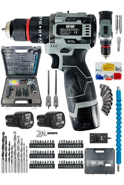 DAFLONG PRO ÇELİK ÖZEL SERİ 84 PARÇA KÖMÜRSÜZ GÜÇLENDİRİLMİŞ MOTOR ŞARJLI ARMUT BATARYA MATKAP - 2