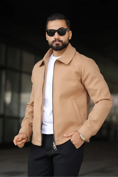 Erkek Çift Fermuar Detaylı Kaşe Ceket