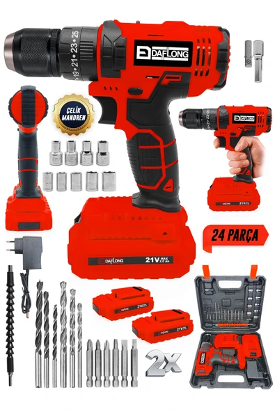 DAFLONG 21V ÇELİK SANZUMAN ÇELİK MANDREN BAKIR SARGILI AKÜLÜ VİDALAMA ŞARJLI MATKAP