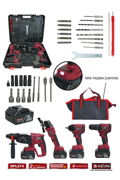 DAFLONG PRO DİJİTAL EKRANLI 4'LÜ DİJİTAL SET 700NM DİJİTAL TORK+DİJİTAL SPİRAL+DİJİTAL MATKAP+D.HİLTİ DFL274 - 2
