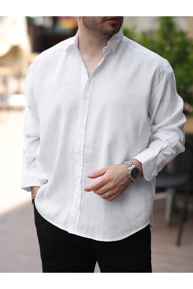 Oversize Oval Kesim Modal Gömlek - 10