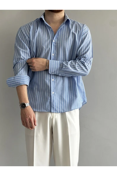 Old Money Rahat Kalıp Çizgili Gömlek - 11