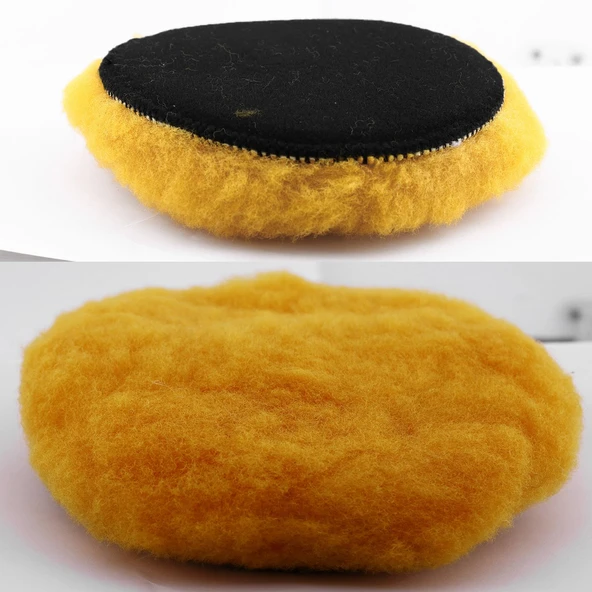 Orta Sert Koyun Kuzu Postu Pedi Ø 125 mm Pasta Cila Polisaj Cırt Tabanlı Yün Sarı Renk ( 3 Adet) - 8