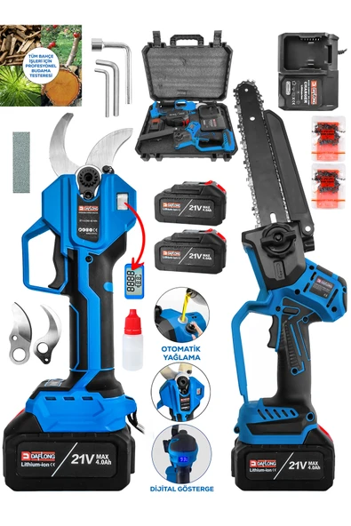 DAFLONG 2'Lİ SET 40 MM DİJİTAL GÖSTERGELİ BAĞ MAKASI+OTOMATİK YAĞLAMALI DİJİTAL BUDAMA ÇİFT KAMA ÇİFT ZİNCİR