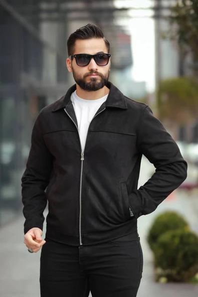 Basic Old Money Polo Yaka Astarlı Süet Ceket - 5