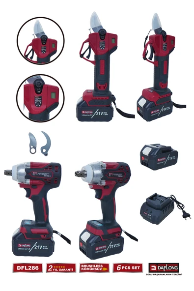 DAFLONG PRO ÇANTALI 6' LI SET YEDEK BIÇAKLI DİJİTAL BAĞ MAKASI+ ÇİFT PALA ÇİFT ZİNCİR BUDAMA DFL-286 - 3