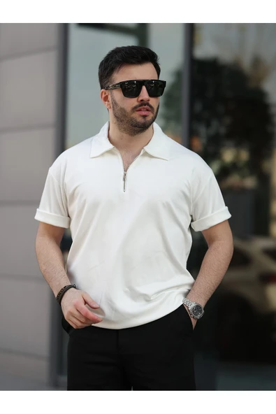Oversize Bol Kalıp Fermuarlı Polo Yaka Tshirt - 7