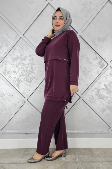 KADIN TAŞ DETALI BAĞCIKLI TESETTÜR TAKIM ürün görseli