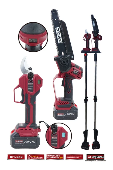 DAFLONG PRO 10 PİLLİ 2.1M TELESKOPİK UZATMALI 2'Lİ 40MM BAĞ MAKASI+OTO YAĞLAMALI DAL BUDAMA DFL-252 - Resim 3