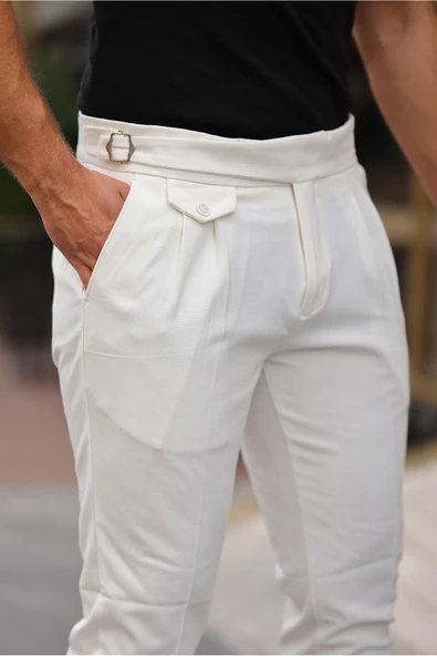 Kemer Detaylı Kuşaklı Old Money Kumaş Pantolon