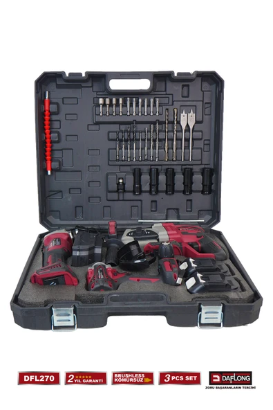 DAFLONG PRO 3'LÜ SET 21V KÖMÜRSÜZ 600NM TORKLU SOMUN DEVİR AYARI TAŞLAMA+KIRICI DELİCİ HİLTİ DFL-270 - 2