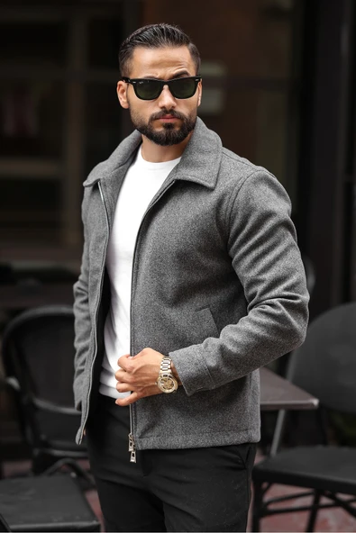 Erkek Yeni Trend Çift Fermuar Detay Basic Kaşe Ceket - Old Money Tarzı - 10