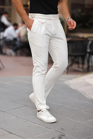 Kemer Detaylı Kuşaklı Old Money Kumaş Pantolon - 2