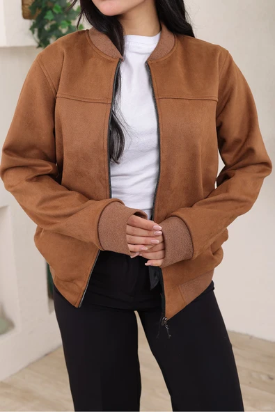 KADIN RELAX FİT BOMBER SÜET CEKET - 2